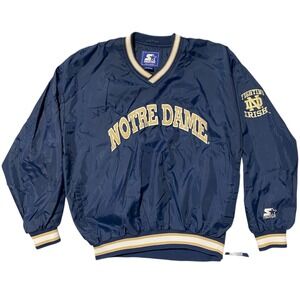 Vintage Starter Notre Dame Fighting Irish V-Neck Windbreaker Navy Blue Mens XL